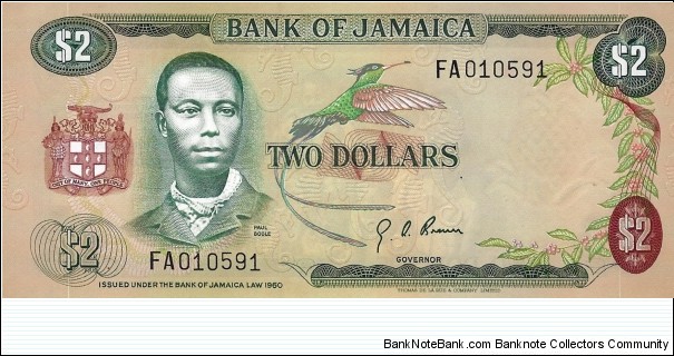 JAMAICA 2 Dollars  Banknote