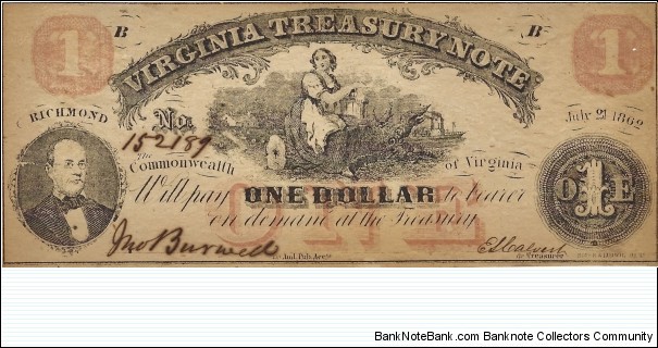 VIRGINIA 1 Dollar 1862 Banknote