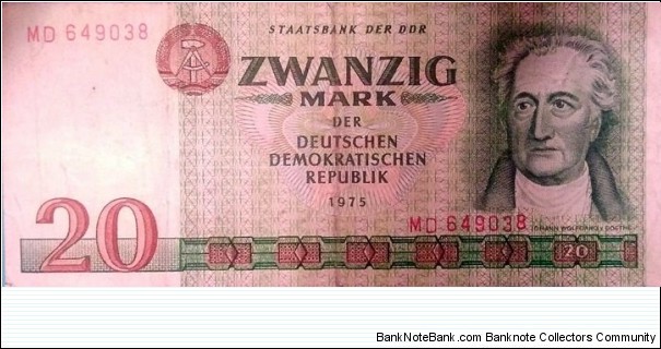 German Democratic Republic (East Germany) 20 Mark. 
MD 649038 Banknote