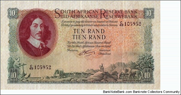 South Africa N.D. (1962-65) 10 Rand.

English on Top type. Banknote