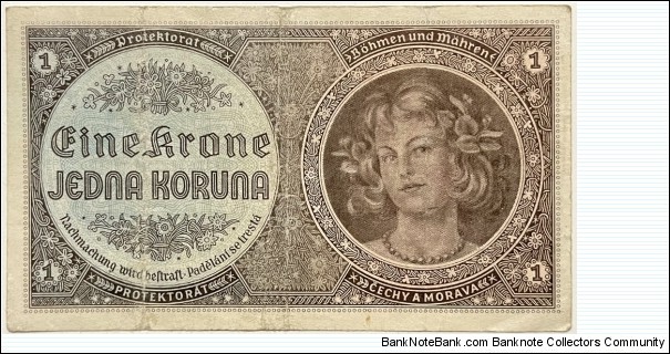 1 Kronen/Korun (Protectorate of Bohemia and Moravia 1940)  Banknote