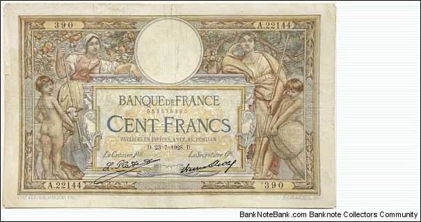 100 Francs (Platet & Strohl) Banknote