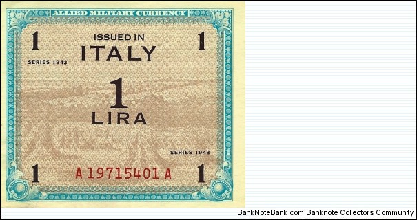 ITALY 1 Lira 1943 (Allied Occupation) Banknote
