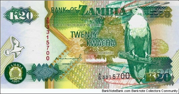 ZAMBIA 20 Kwacha  Banknote