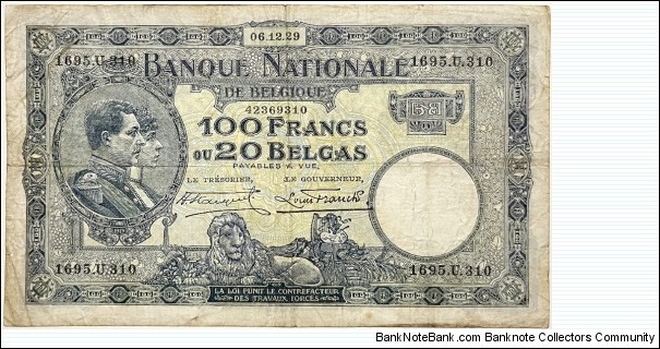 100 Francs / 20 Belgas Banknote