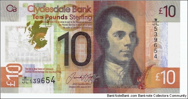SCOTLAND 10 Pounds 2017 (Clydesdale Bank) Banknote