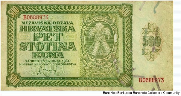 CROATIA 500 Kuna 1941 Banknote