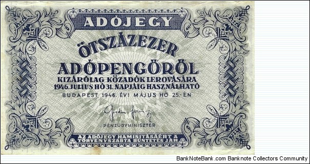 HUNGARY 500,000 Adopengo 1946 Banknote