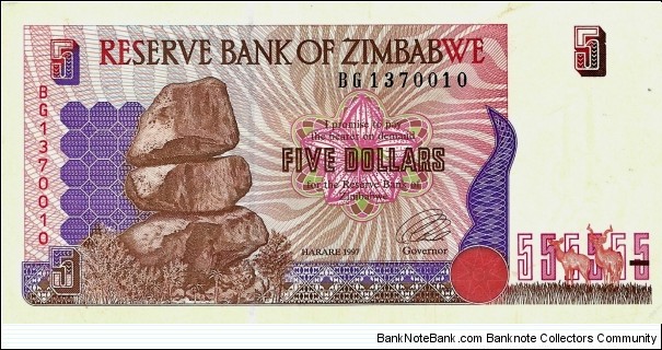 ZIMBABWE 5 Dollars 1997 Banknote