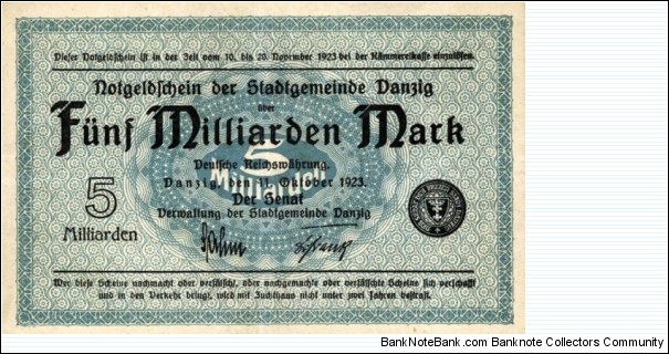 Danzig/Gdańsk 5 Milliarden Mark  Banknote