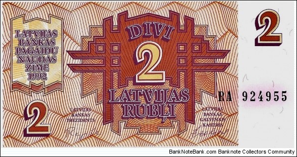 LATVIA 2 Rubli  Banknote