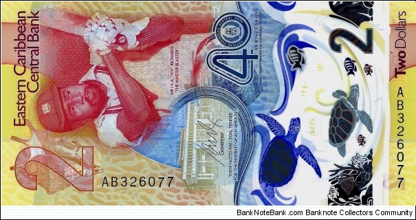 EAST CARIBBEAN STATES 2 Dollars (40 years of East Caribbean Bank) Banknote