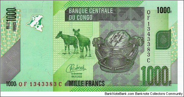 CONGO DEMOCRATIC REPUBLIC 1000 Francs  Banknote