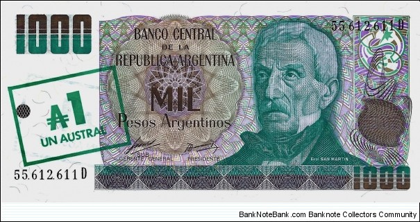 ARGENTINA 1 Austral  Banknote