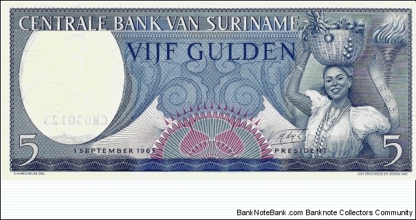 SURINAME 5 Gulden  Banknote