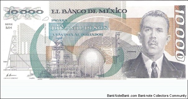 10,000 pesos; Series MH; February 24, 1987. Banknote