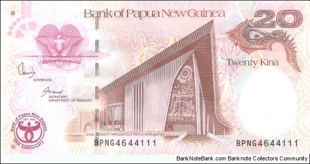 20 kina; 2008.  Commemorates 35th anniversary of independence. Banknote